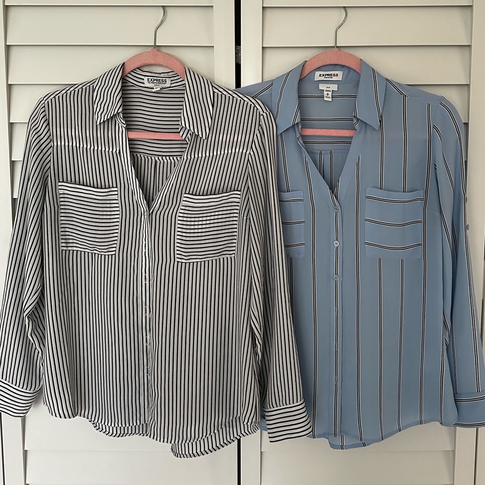 Express Portofino Button Down Camp Shirt Blouse Striped Medium Petite Bundle